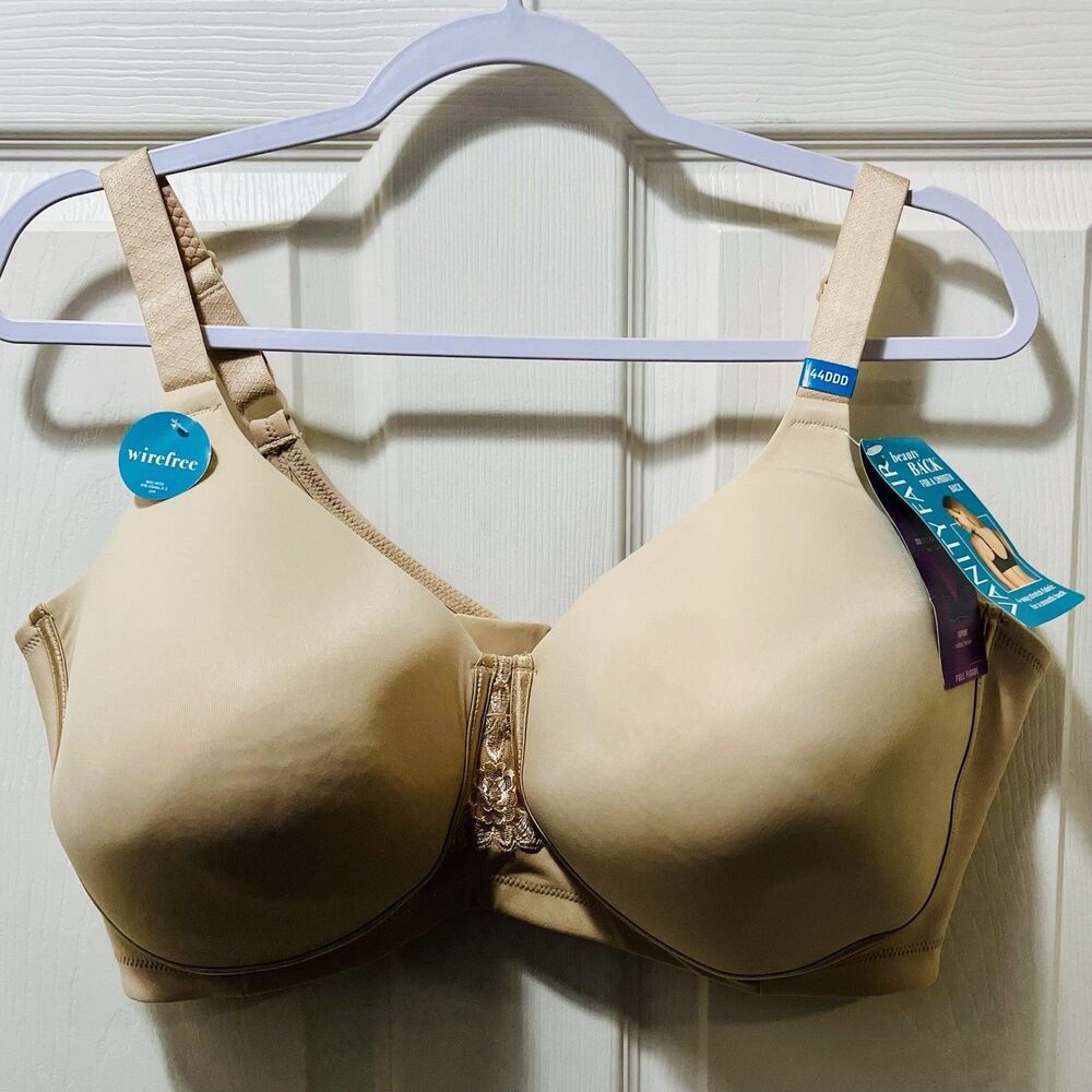 Vanity Fair Beauty Back Bra 44DDD NWT Damask Beige Full Figure Wireless 71380